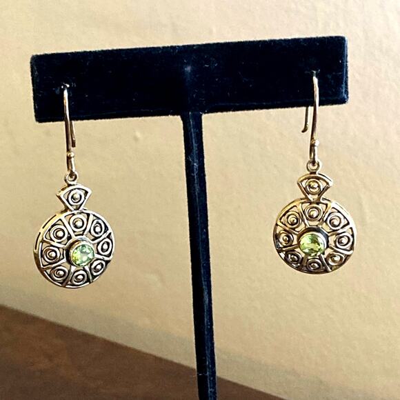 UTC India Gold Over 925 Silver Peridot Earrings - Picture 2 of 6